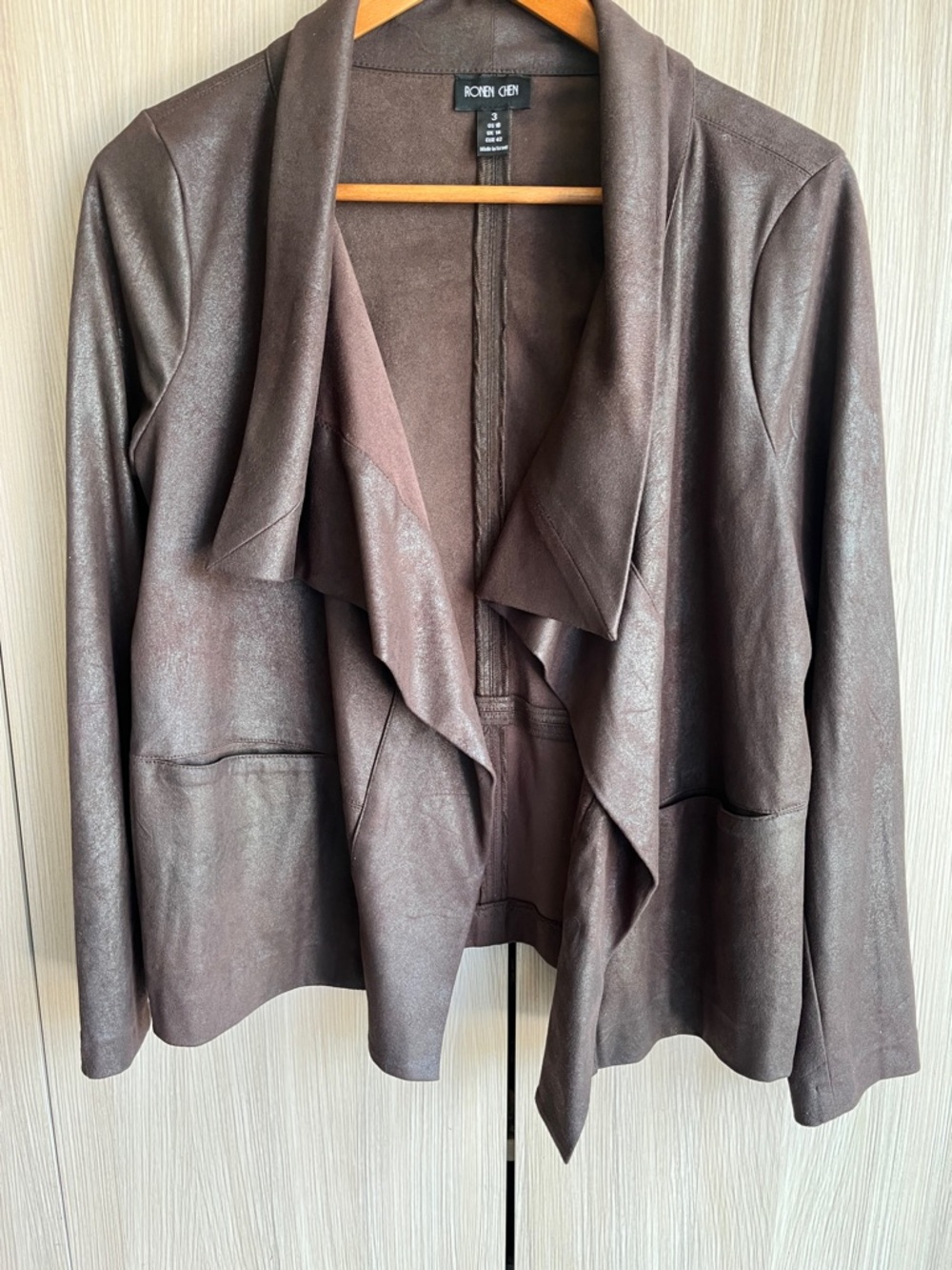 Ronen Chen Women's Brown Draped Open-Front Blazer